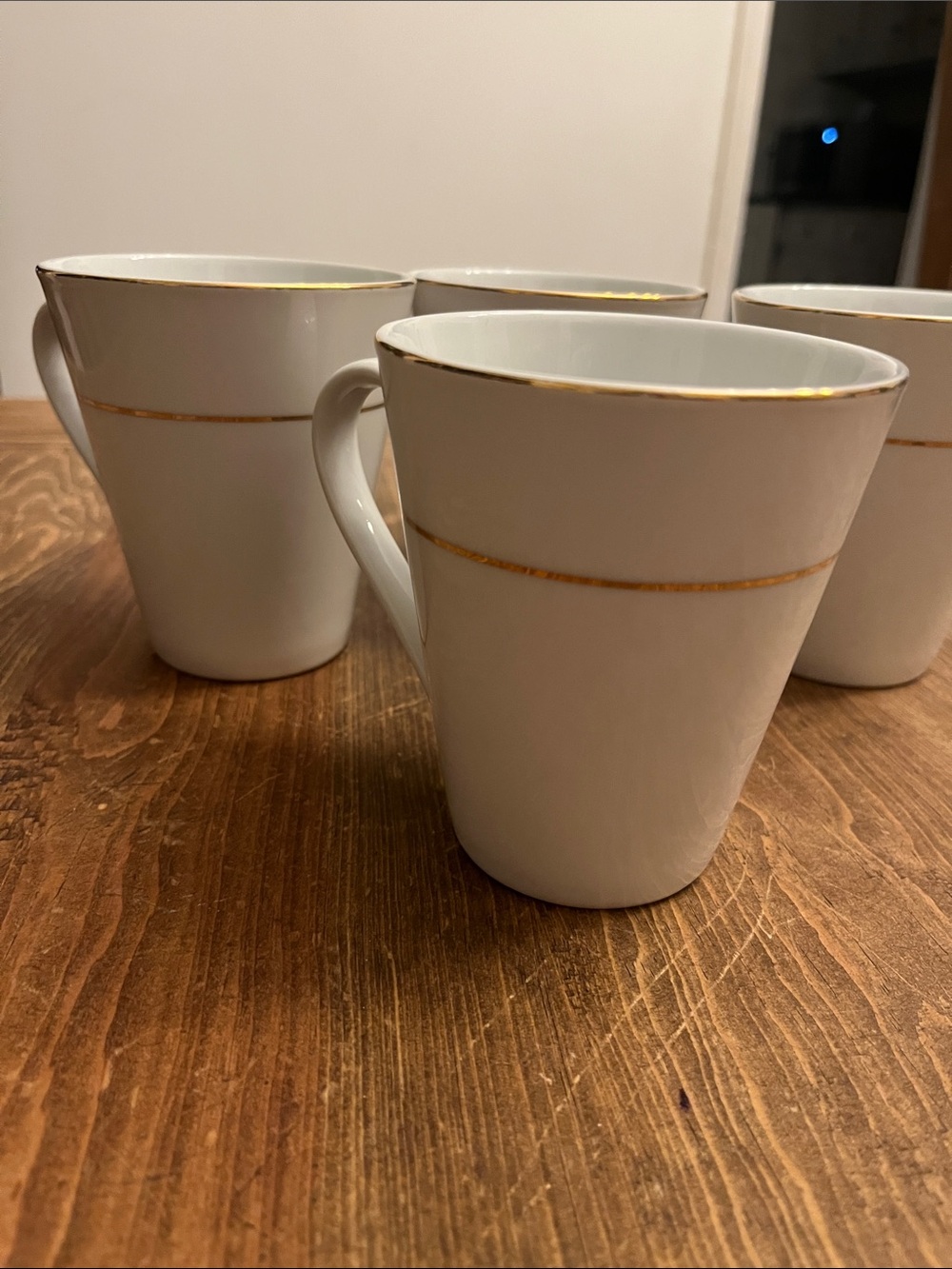 White Ceramic Coffee Mugs w/ Gold Rim – Minimalist Style SET OF 4
